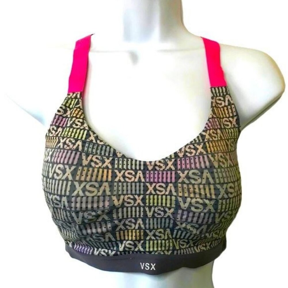 Victoria's Secret VSX Sports Bra 32DD Logo Print Cross Straps Pullover Spell Out